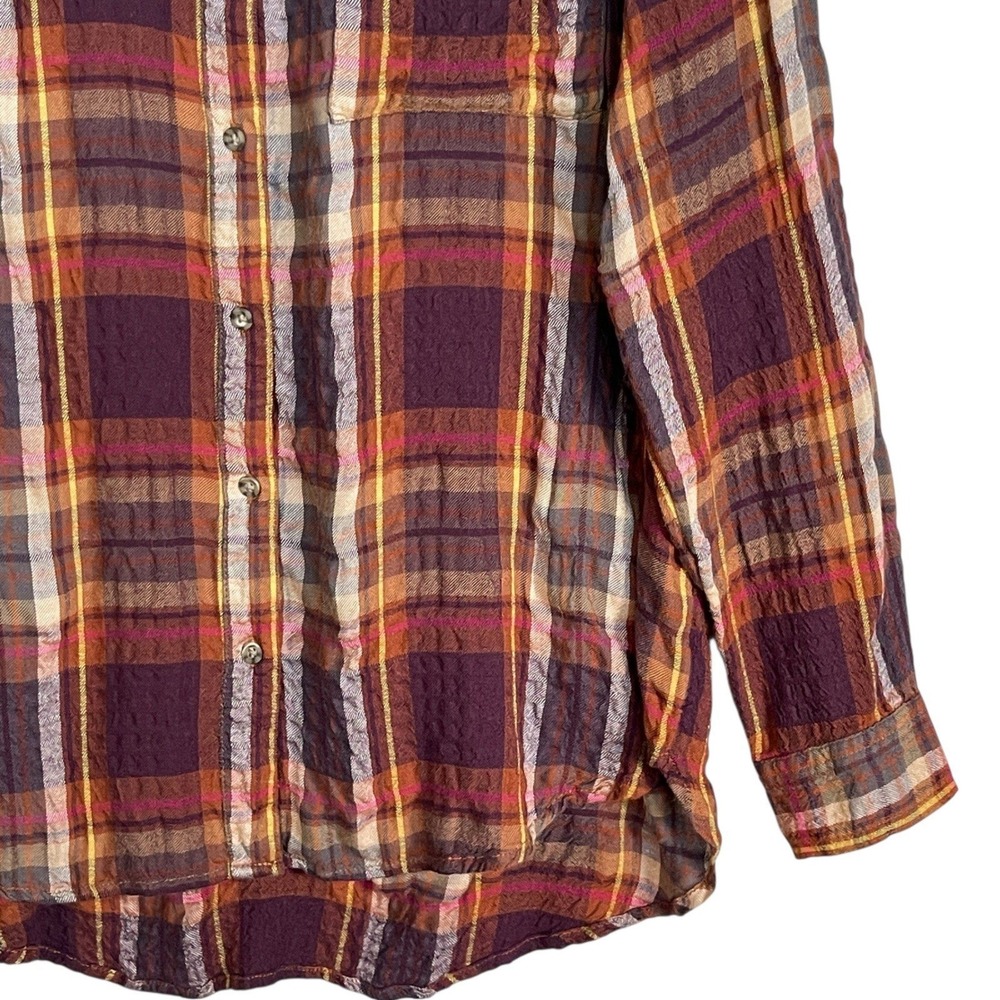 Beachlunchlounge Womens XL Plaid Seersucker Button Down Shirt Burgundy LCTS013 - Picture 5 of 10